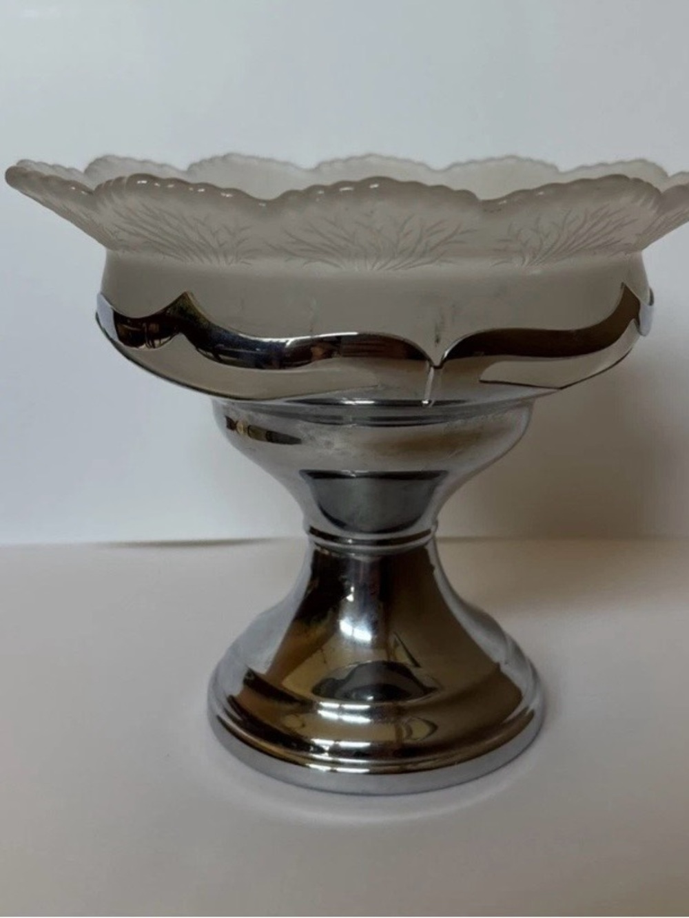 Farber Bro Silver Footed Compote Frosted Glass Bowl - Decorative Centerpiece